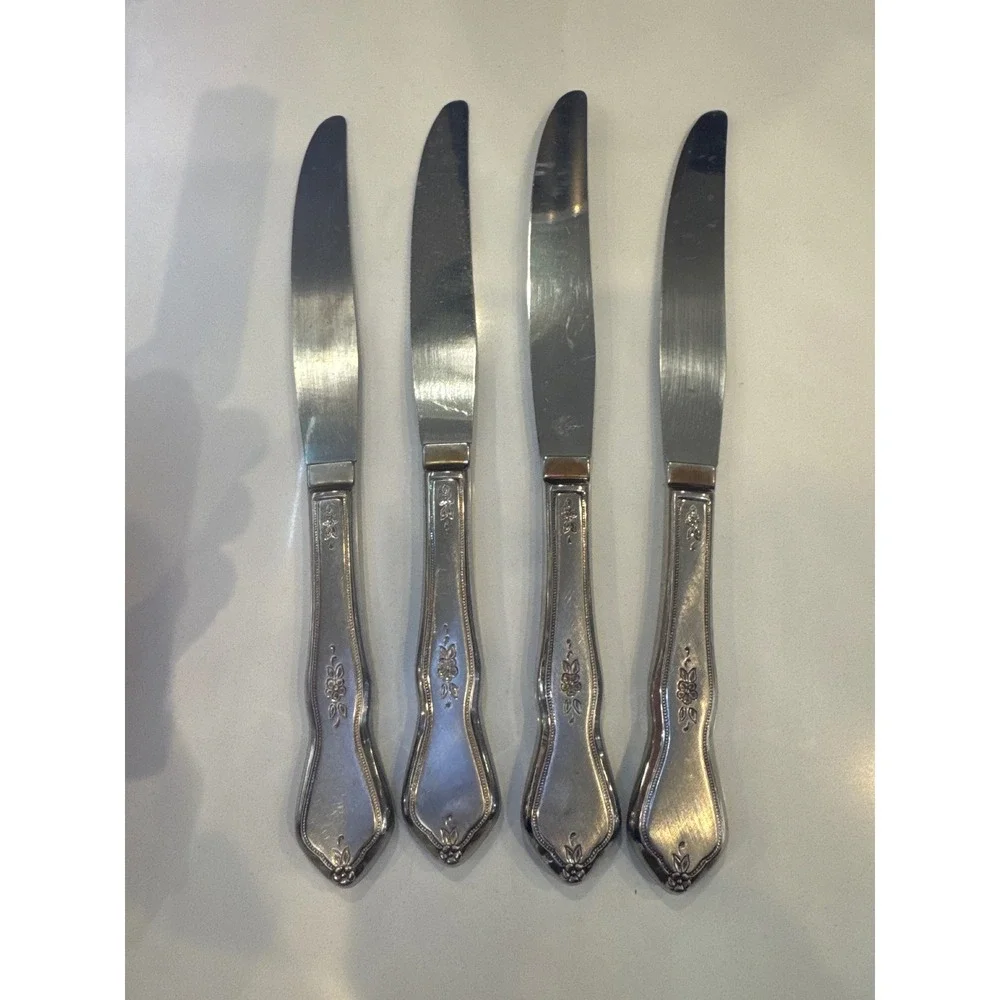 Oneida morning Blossom Vintage stainless Butter Knives 4 Ornate Floral Handle‎